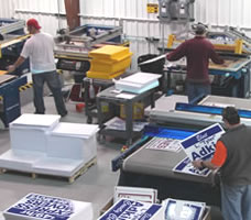 Yard sign production and quality control.